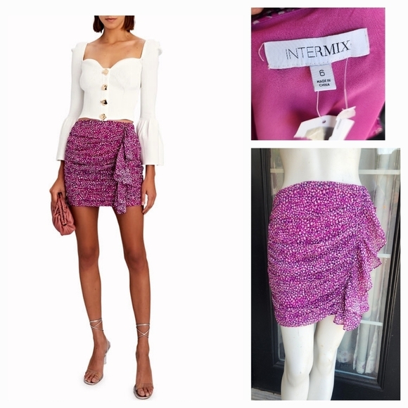 INTERMIX McKenna Ruched Chiffon Mini Skirt - Picture 1 of 2